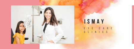 Female ophthalmologist with child patient Facebook cover Design Template