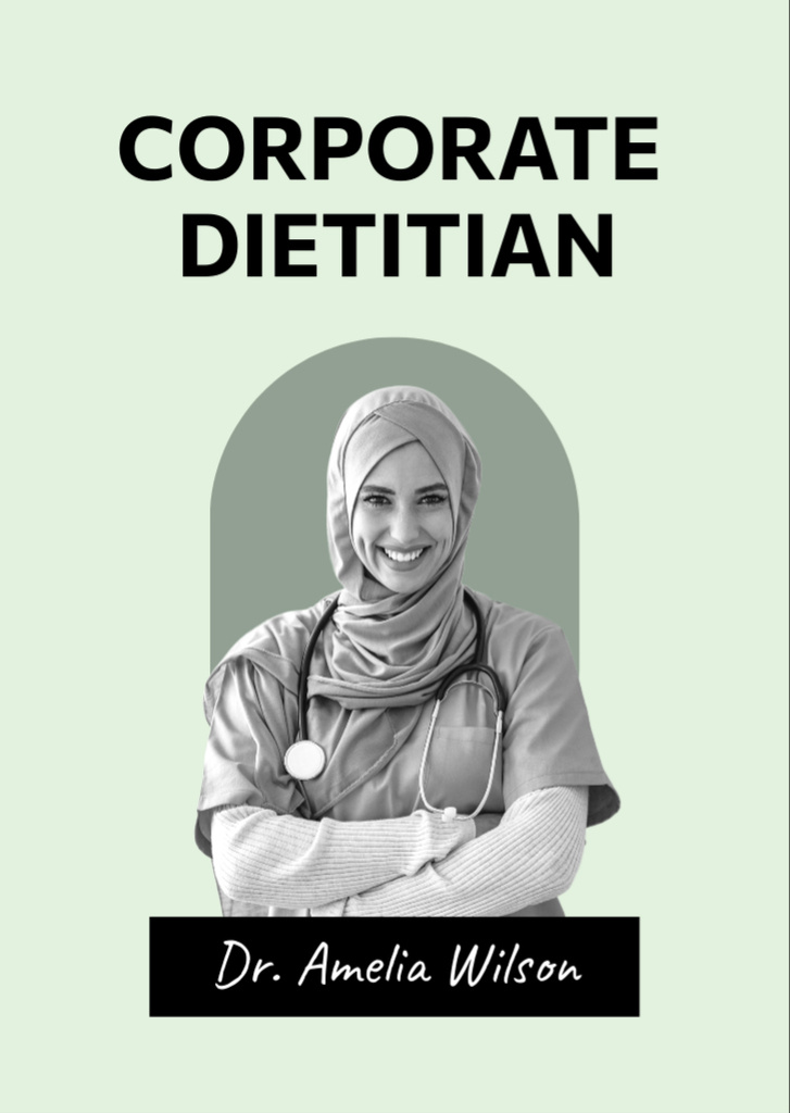 Corporate Dietitian Services Offer with Muslim Female Doctor Flyer A6 tervezősablon