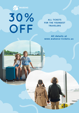 Tickets Discount with Kids in Airport Poster 28x40in Design Template