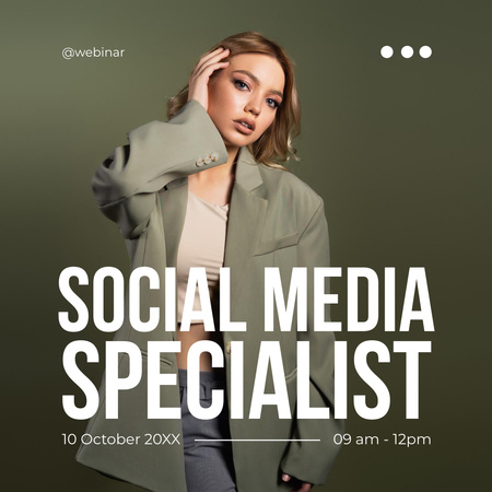 Webinar Announcement With Social Media Specialist Instagram Design Template