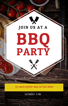 BBQ Party Invitation with Grilled Steak Invitation 4.6x7.2in Design Template