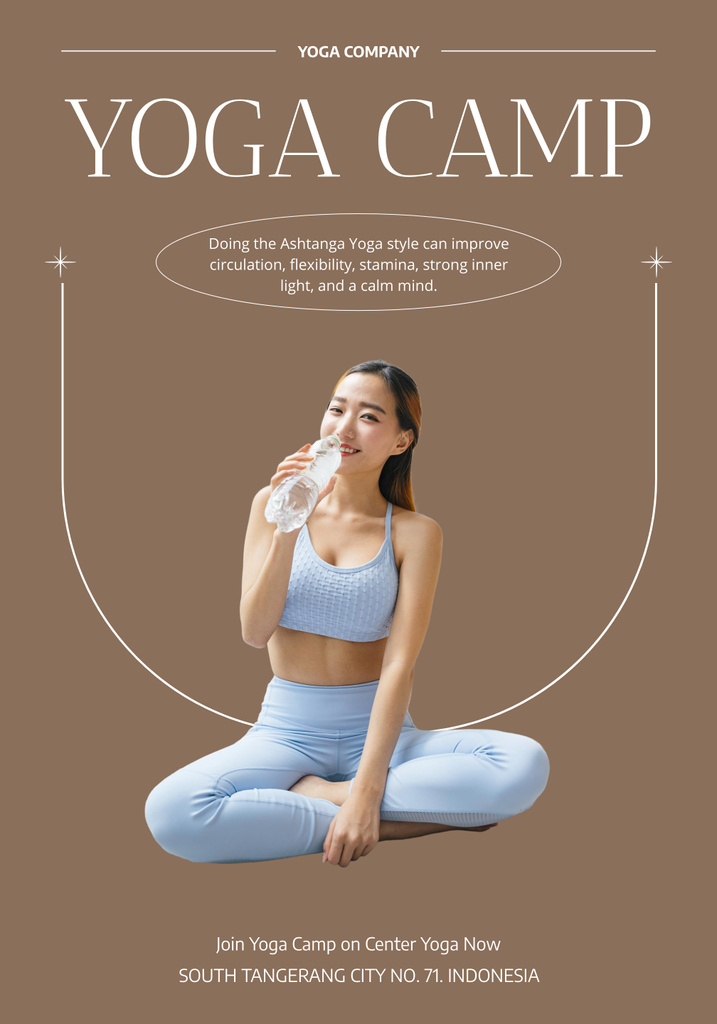 Platilla de diseño Announcement of Yoga Camp with Woman Practicing Poster 28x40in