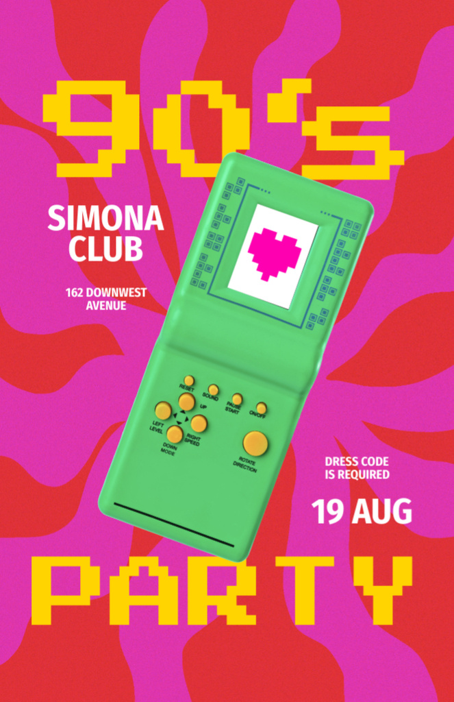 Pixel art 90s Party Announcement with Handheld Game Console Flyer 5.5x8.5in – шаблон для дизайну