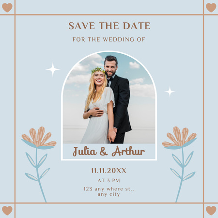 Wedding Announcement with Cute Flowers Instagram Tasarım Şablonu