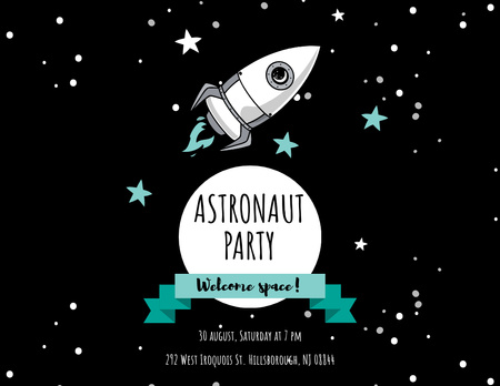 Lovely Astronaut Party With Rocket in Space Flyer 8.5x11in Horizontal Design Template
