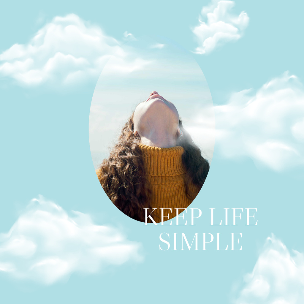 Mental Health Inspiration with Young Girl in Clouds Instagram Design Template