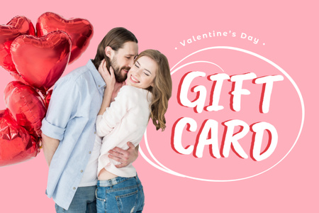 Valentine's Day Offer with Cute Couple Gift Certificate Design Template