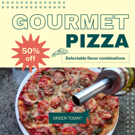 Gourmet Pizza With Discount And Olive Oil Animated Post Design Template