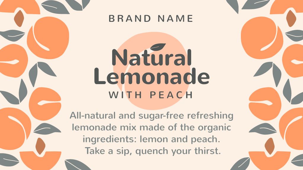 Natural Lemonade Ad with Peaches Pattern Label 3.5x2in Design Template