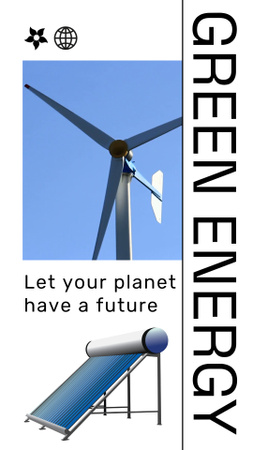 Ontwerpsjabloon van Instagram Video Story van Groene Energie Met Zonnepaneel En Windturbine