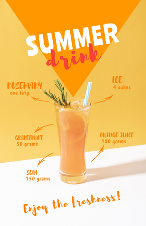 Summer Drink in Glass with Straw Recipe Card Design Template