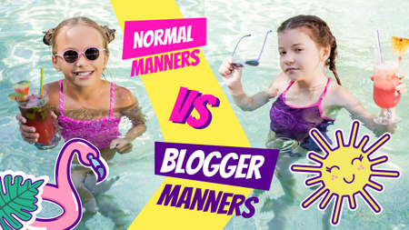 blog promóció boldog gyerekekkel a nyári medencében Youtube Thumbnail tervezősablon