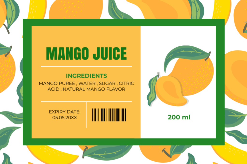 Sweet Mango Juice With Ingredient Description Label Tasarım Şablonu