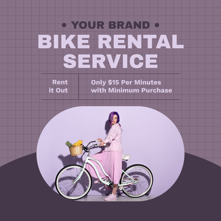 Designvorlage Fahrradverleih-Angebot auf Lila für Instagram