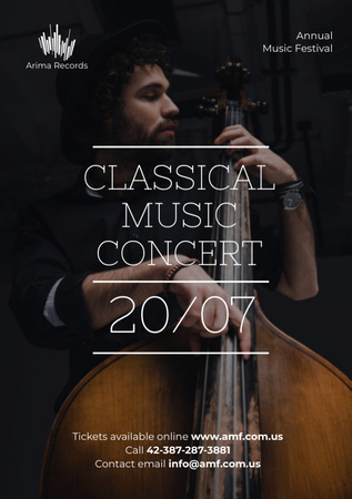Ontwerpsjabloon van Flyer A5 van Uitnodiging voor klassieke muziekprestaties met muzikant