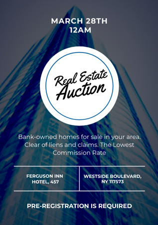 Real Estate Auction with Blue Skyscraper Flyer A7 Design Template