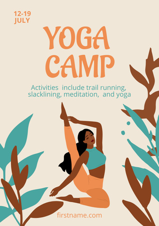 Yoga Camp Ad with Woman Practicing Poster Design Template