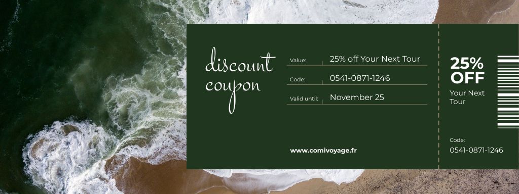 Travel Tour to Seacoast on Green Coupon Design Template