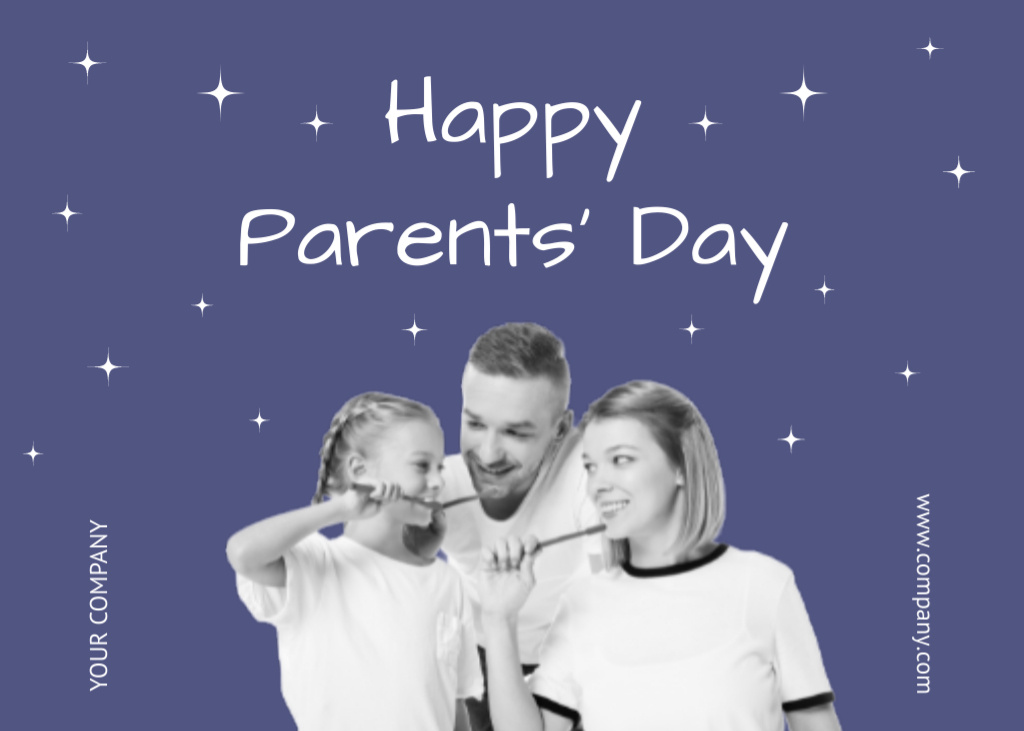 Parents' Day with Happy Family Postcard 5x7in Design Template