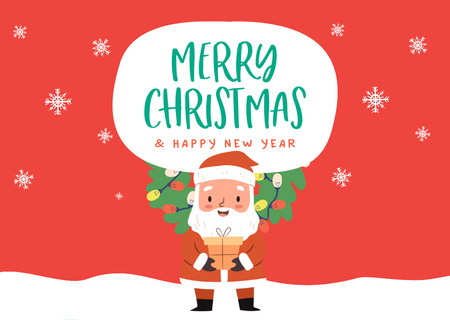 Platilla de diseño Christmas and New Year Cheers Wreath and Santa Postcard