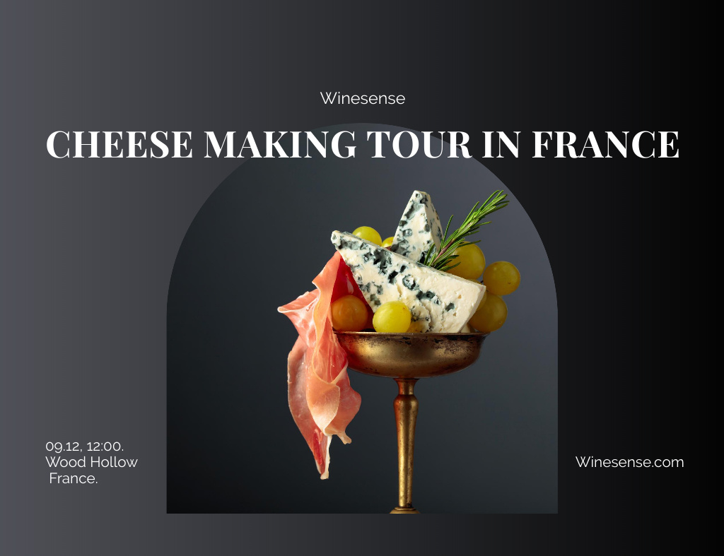 Cheese Tasting Announcement With Meat In Gray Invitation 13.9x10.7cm Horizontal Šablona návrhu