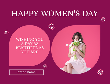 Designvorlage Grußlayout zum Internationalen Frauentag in Magenta für Thank You Card 5.5x4in Horizontal