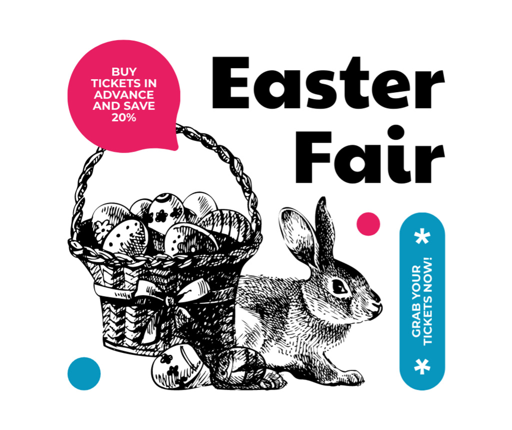 Ontwerpsjabloon van Facebook van Easter Fair Ad with Cute Illustration of Bunny