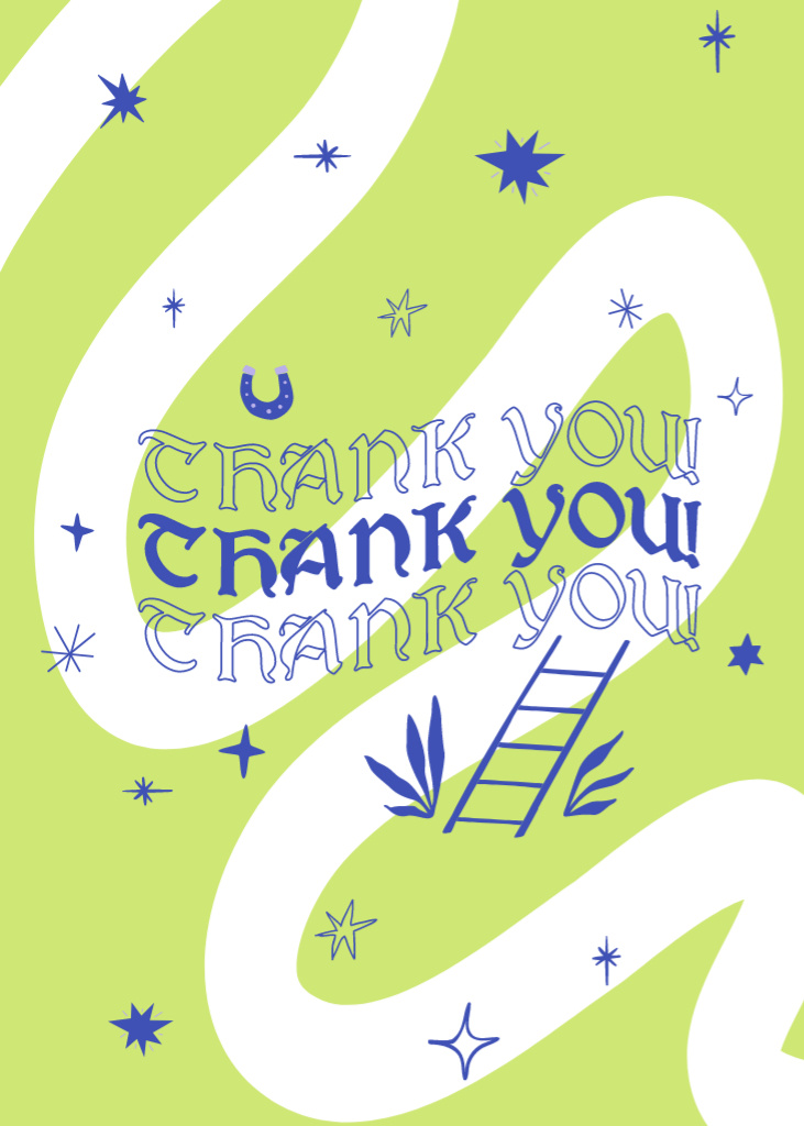 Designvorlage Thankful Phrase With Blue Horseshoe on Green für Postcard 5x7in Vertical