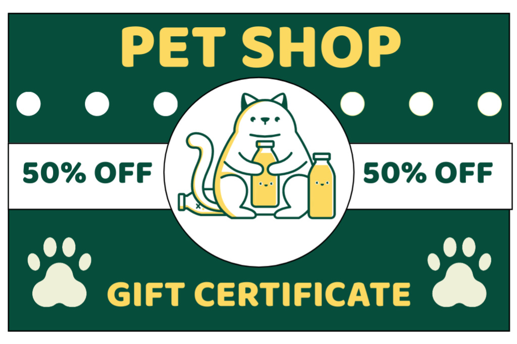 Ontwerpsjabloon van Gift Certificate van Half-Price in Pet Shop