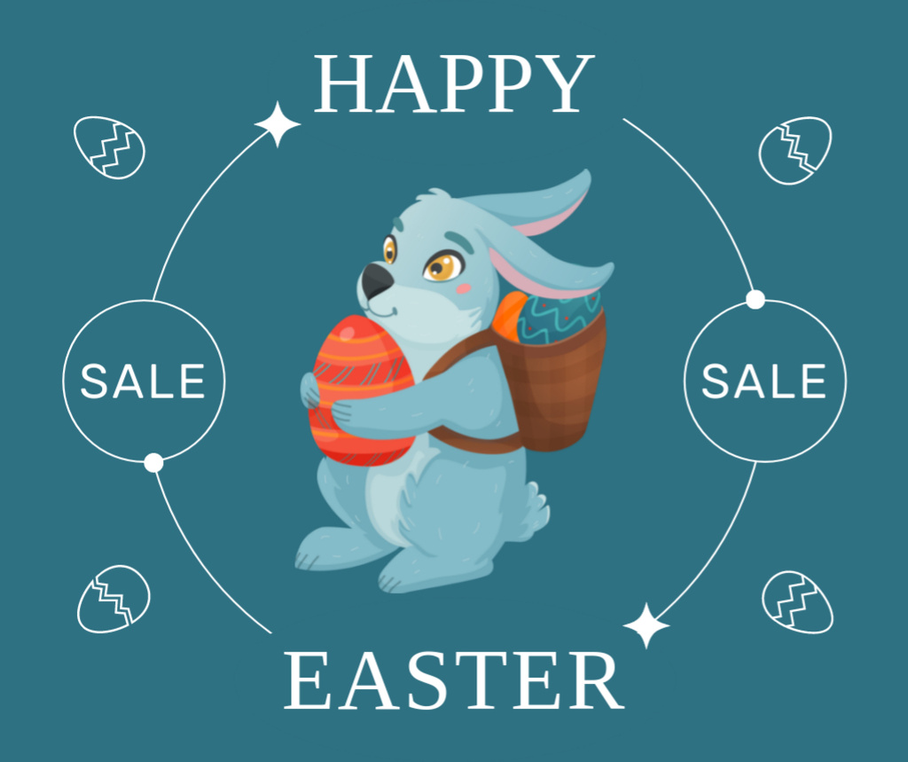 Easter Sale Announcement with Cute Rabbit Illustration Facebook Design Template
