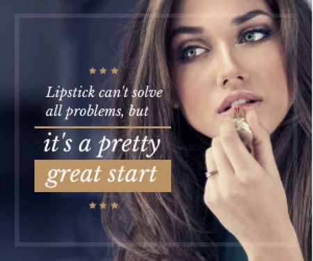 Platilla de diseño Lipstick Quote Woman Applying Makeup Medium Rectangle
