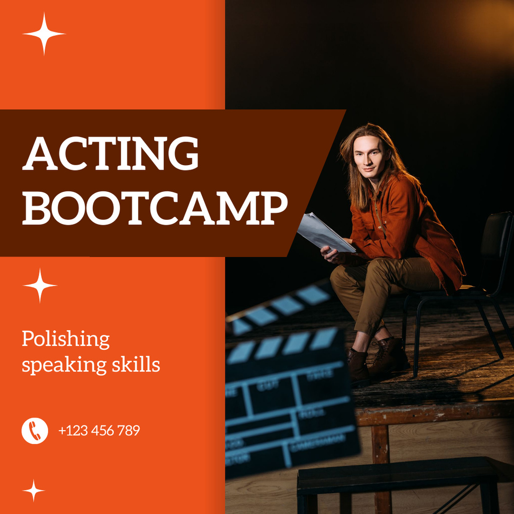 Talented Young Actor at Rehearsal at Bootcamp Instagram Design Template
