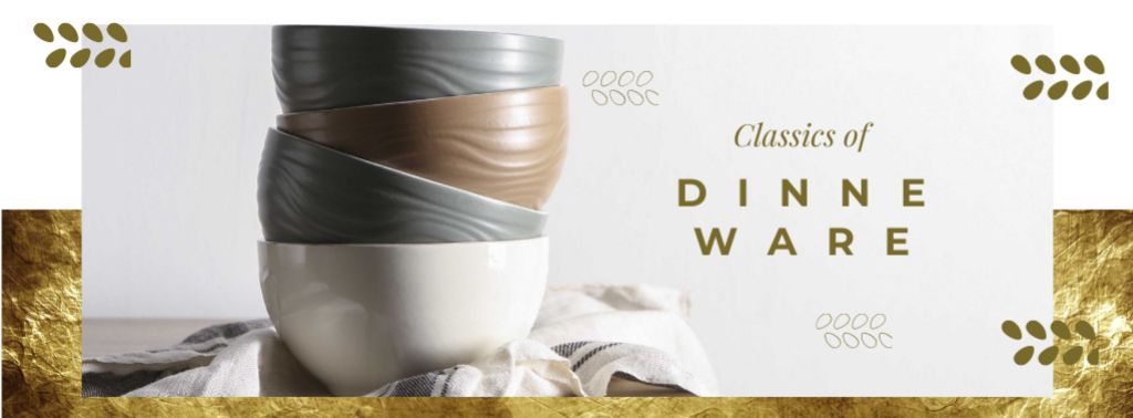 Dinnerware Ad with Stylish Bowls on Table Facebook cover Tasarım Şablonu