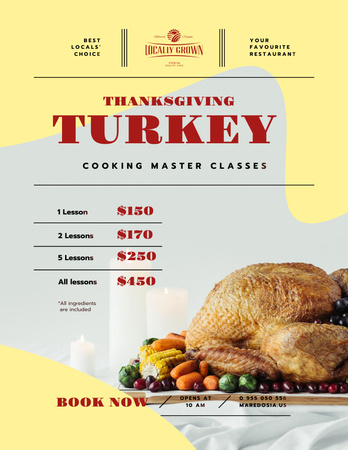 Thanksgiving Dinner Masterclass Invitation with Roasted Turkey Poster 8.5x11in Design Template