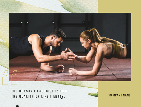 Couple Training Together And Quote About Exercise Postcard 4.2x5.5in Design Template