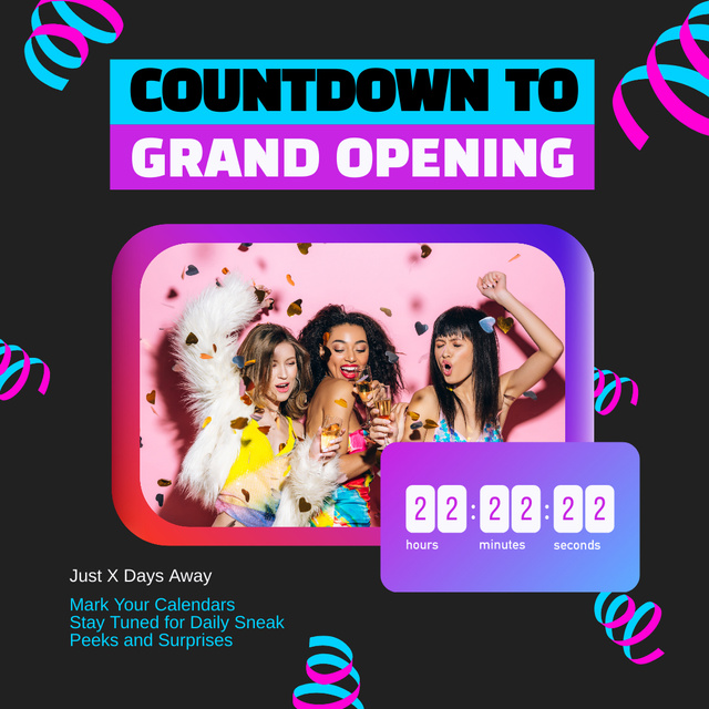 Countdown To Grand Opening Gala With Fun And Confetti Instagram AD Tasarım Şablonu