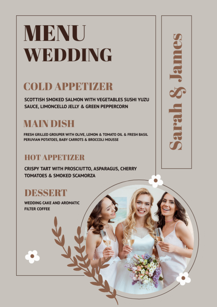 Dishes List on Grey Wedding Menu Πρότυπο σχεδίασης