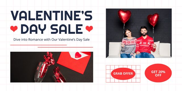 Valentine's Day Sale Offer For Gifts And Balloons Twitter Design Template