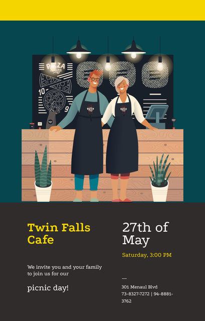 Platilla de diseño Amazing Illustration For Café Opening Event In Spring Invitation 4.6x7.2in