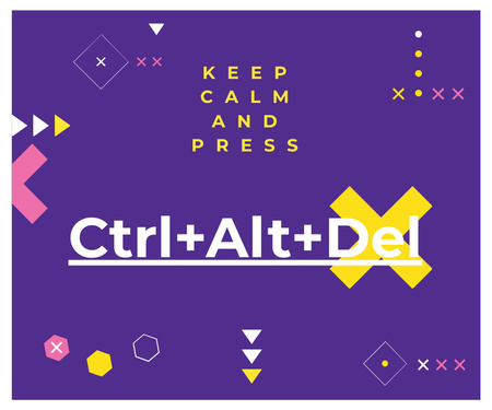 Plantilla de diseño de keep calm and press Ctrl+Alt+Delete purple poster Large Rectangle 