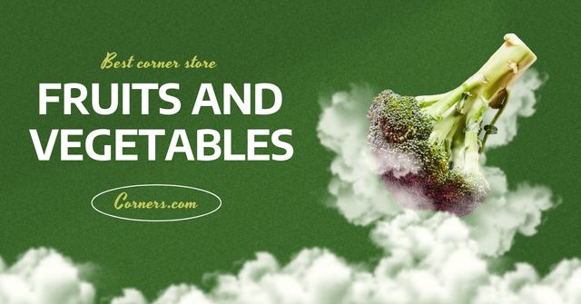 Grocery Shop Ad with Fresh Green Broccoli Facebook AD Design Template