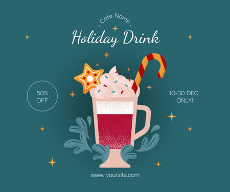 Christmas Drinks Discount in Blue Facebook Design Template