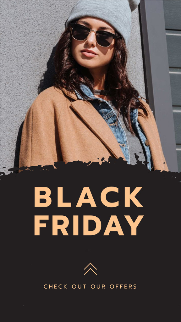 Designvorlage Black Friday Announcement with Stylish Woman für Instagram Story