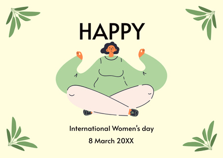 Women's Day Greeting with Meditating Woman Card Design Template