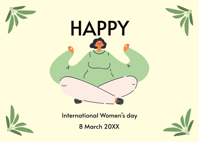 Women's Day Greeting with Meditating Woman Card Modelo de Design