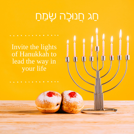 Deliciosos Donuts e Menorah para o feriado de Hanukkah Instagram Modelo de Design