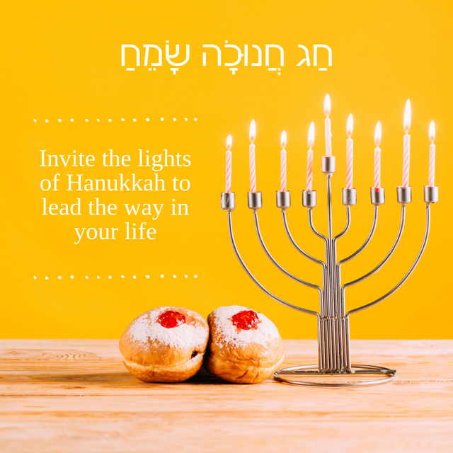 Yummy Doughnuts And Menorah For Hanukkah Holiday Instagram tervezősablon