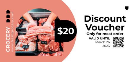 Grocery Store Special Offer of Fresh Meat Coupon Din Large Design Template