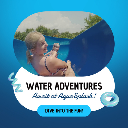 Water Slides For Families In Amusement Park Animated Post Design Template