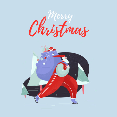Modèle de visuel Cute Christmas Holiday Greeting with Santa - Instagram